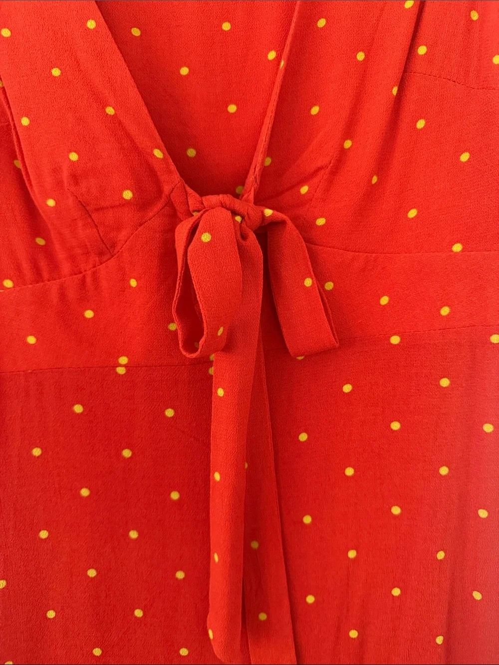 Free People Red Mini Dress with Yellow Polka Dots Small